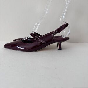 Paige Maggy Burgundy Patent Leather Kitten Heel Women Slingback Sz 9.5 Preowned